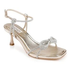 Badgley Mischka Damenschuhe Pusteblume-Sandalen mit Absatz goldfarbenes Leder gebraucht, in einwandfreiem Zustand Größe 8 - Bild 1 von 6