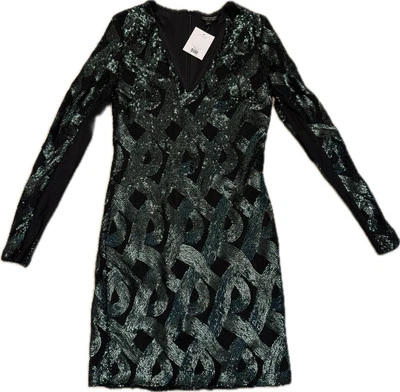 Topshop зеленый черный блестками платье размер 10 новый с Ярлыками 35E331 - Изображение 1 из 4