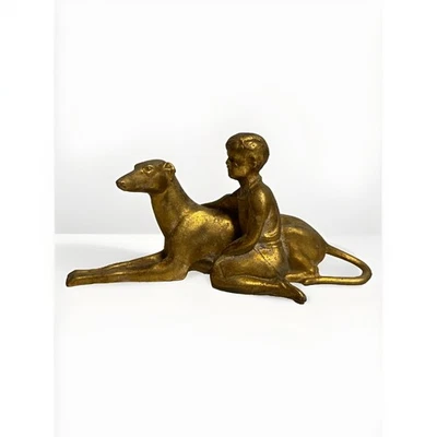 Figura de Latón De Colección Niño y Perro Whippet Art Deco Sesiones Manto Reloj Galgo Mascota Foto 1 de 4