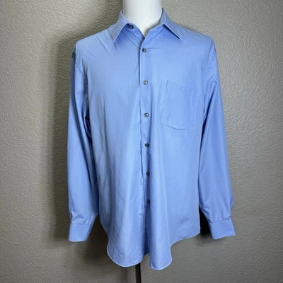 Camisa de vestir Van Heusen para hombre 16,5 - 34/35 L botón delantero azul brillo Foto 1 de 4