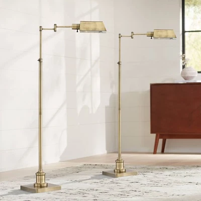 Regency Hill Jenson Brass Adjustable Height Pharmacy Floor Lamps Set of 2 - Image 1 of 4