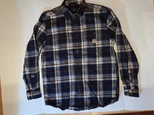 MEDIUM Carhartt Loose Fit Flannel 100% Cotton LS Shirt Mens BLUE PLAID - Picture 1 of 7
