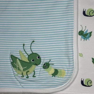 🧸 Manta Bebé Gymboree Nueva Estampado de Insectos 2016 Verde Azul Rayas Reversible Foto 1 de 4