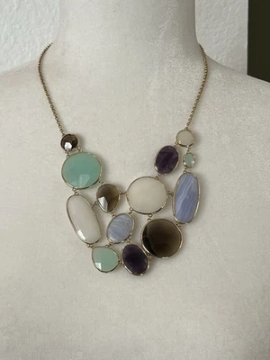 Collar babero Stella & Dot Oasis llamativo piedras semipreciosas cadena tono dorado Foto 1 de 4