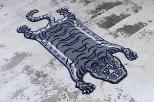 Gray 3x5 Ft Tibetan Tiger Rug Animal print Tufted Area Rug For Meditation Room - Picture 1 of 4