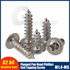 Flanged Pan Head Phillips Screw Self Tapping A2 Stainless Steel M1.4 - M5 DIN968