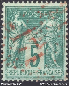 FRANCE SAGE 5c VERT TYPE II N SOUS U N°75 AVEC CACHET JOUR DE L'AN GC ROUGE 2171 - Picture 1 of 2