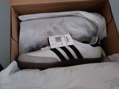 NEW  ADIDAS ....MADE IN GERMANY....SIZE 9....WHITE/BLACK  STRIPES...W/BOX - Image 1 of 4