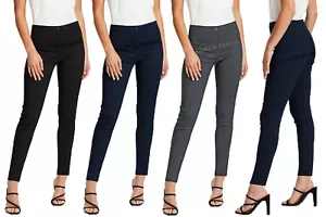 GIRLS SKINNY SCHOOL TROUSERS STRETCH WOMEN OFFICE BLACK GREY BLUE DAY PANTS 4-18 - Picture 1 of 13