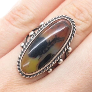 Old Pawn 925 Sterling Silver Vintage Southwestern Plume Agate Ring Size 6.25 - Picture 1 of 7