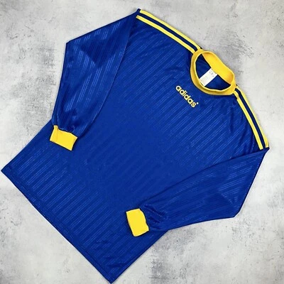 Camiseta deportiva vintage de fútbol Adidas de manga larga a rayas azul talla... - Imagen 1 de 4