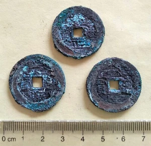 Ancient China Old Green Rust Bronze Statues 3Pcs - Picture 1 of 5