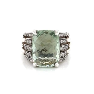 David Yurman Diamond & Prasiolite Sterling Silver Split Shank Ring - Size 5 - Picture 1 of 6