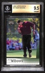 2001 Upper Deck Golf #1 Tiger Woods RC Rookie Card BGS 9,5 gemma come nuova - Foto 1 di 2