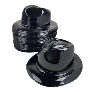 36 Pieces Shiny Black Plastic Fedora Hats for Adults - Costume Party - Picture 1 of 5