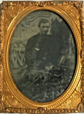 Civil War era Tintype photo of male/soldier? Framed from a Case 41/4" x 31/4" - Image 1 of 3
