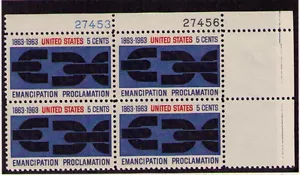 US USA Sc# 1233 MNH FVF PLATE # BLOCK Emancipation Proclamation Chain Link - Picture 1 of 1