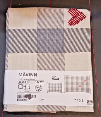 IKEA MÄVINN Cushion Cover 16x23" Gray Check Red Heart Pillow Case NEW - Image 1 of 3