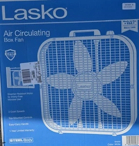 Lasko 20" Classic Box Fan with Weather-Resistant Motor 3 Speeds 22.5 H White NEW - Picture 1 of 3