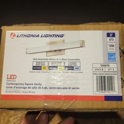 Iluminación Lithonia 21,5 pulgadas Barra de luz de tocador LED de níquel cepillado color conmutable Foto 1 de 4