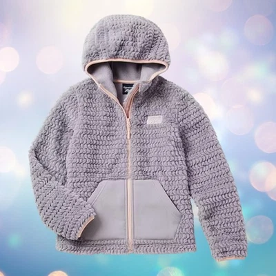 Sudadera con capucha Reebok gris de piel sintética forrada de lana con cremallera y ribete rosa talla 7/8 para niña Foto 1 de 4