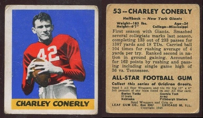1948 Leaf #53 Charley Conerly RC FAIR New York Giants Ring of Honor College HOF - Image 1 of 1