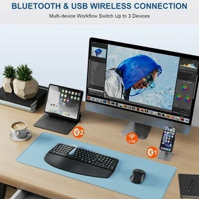 EDJO Ergonomic MK835 Wireless Keyboard and Mouse BT/2.4G Windows/Mac/Android NEW - Image 1 of 4