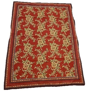 Country Living Jacobean Floral Tablecloth Border Burgundy Tan Green 50 X 69 - Picture 1 of 14