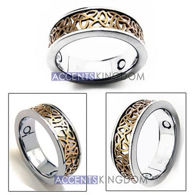 Accents Kingdom 8mm Mens Gold Celtic Knot Titanium Magnetic Ring Band - Image 1 of 3