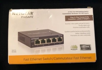 Netgear ProSafe Fast Ethernet Desktop Switch  FS105 5 PORT 10/100  FREE SHIP a - Image 1 of 4