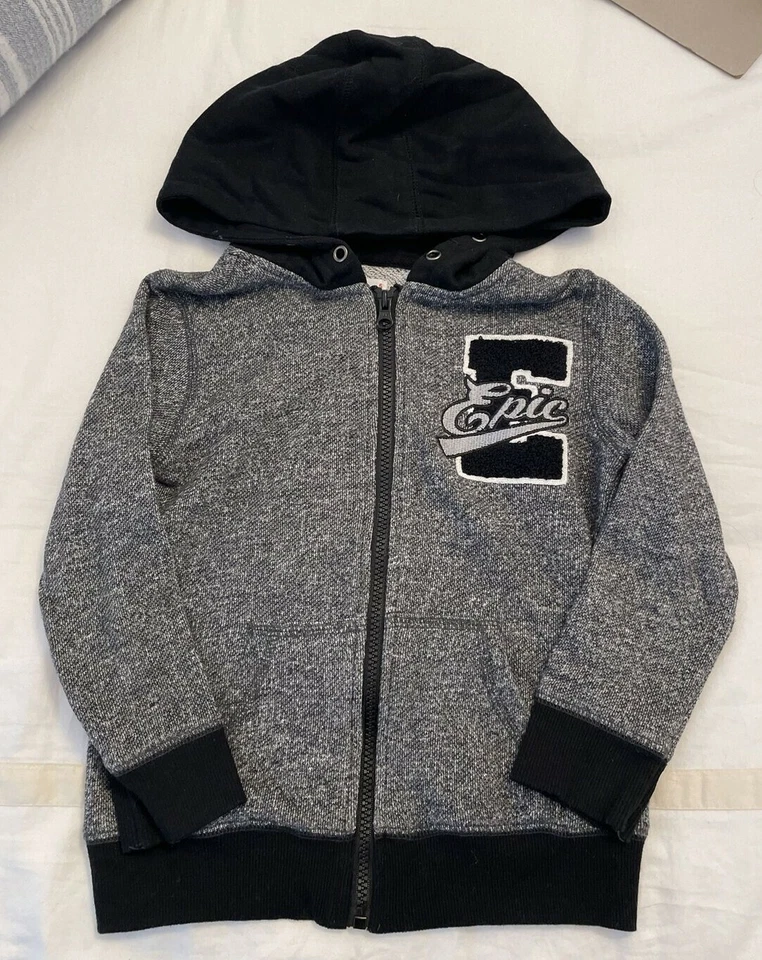 Boys Black/White EPIC THREADS Logo Zip Up Hooded Sweatshirt - Size 5 - Image 1 of 4