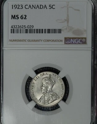 1923 Canada 5 cents, NGC MS62, White, five cents - Image 1 of 2