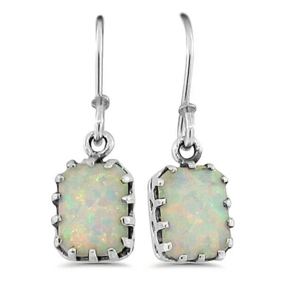 ANTIQUE STYLE 925 SOLID STERLING SILVER LAB-CREATED WHITE OPAL EARRINGS     669X - Image 1 of 2