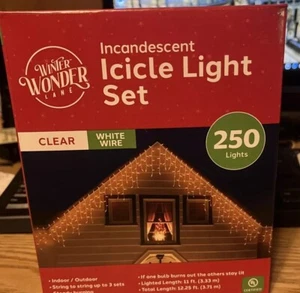 Winter Wonder Lane White Clear 250 Icicle Christmas Lights Set 11' Lighted NEW - Picture 1 of 4
