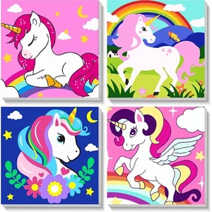 xackcme 4 Pack Cartoon Paint by Number for Kids with Wooden Frame-Cartoon Pai... - Picture 1 of 7