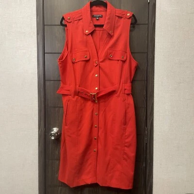 Sharagano Snap Front Belted Dress in Brick Red Size 16 - Image 1 of 4