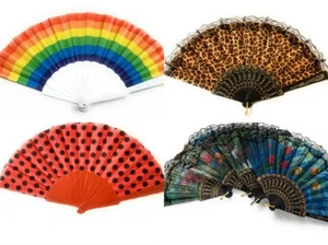Chinese Spanish Fans Dance Party Hand Held Folding Flower Rainbow Leopard Fan - Picture 1 of 7