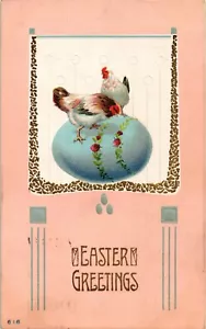 Dr Jim Stamps Postcard Easter Greetings Illustrated Chickens on Painted Egg - Picture 1 of 2