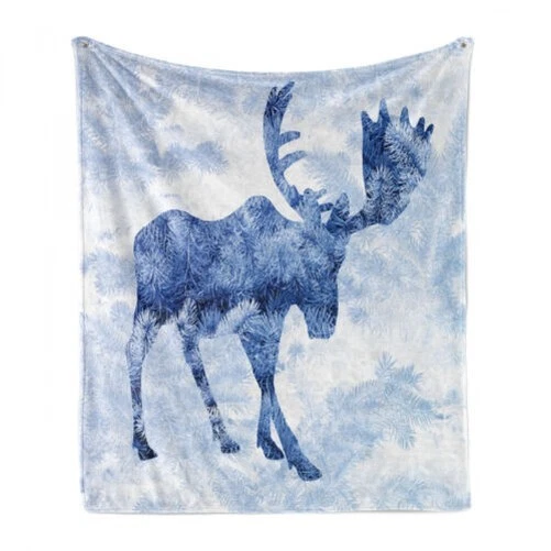Alce Suave Franela Colcha Polar Azul Invierno Cornamentas Árbol - Imagen 1 de 1
