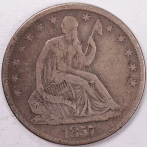 Medio dólar Liberty Seated 1857-O, moneda circulada muy fina, tienda #H857O02 - Imagen 1 de 2