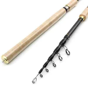 Spinning Rod Carbon Telescopic Fishing Rod Lure Rod Wooden Handle Pole - Picture 1 of 18