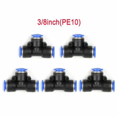 5Pc Tee Union Pneumatic Tube OD 3/8"(10mm) Push In Air Fitting Connector PE10 - Image 1 of 4