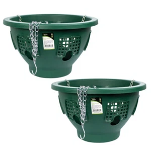 2 X Wandbehang Blumen Korb Stark Grün Kunststoff Easy Füllung Garten Pflanzgefäß - Bild 1 von 3