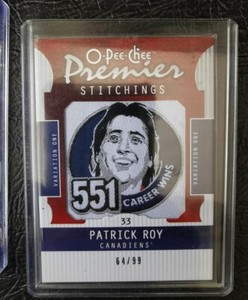 08-09 OPC PREMIER PATRICK ROY STITCHINGS #/99 2008 O-PEE-CHEE PATCH 551 wins