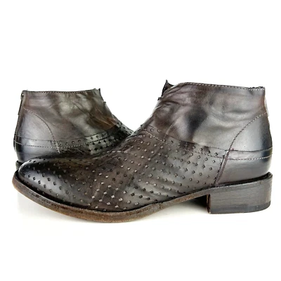 Botas de tornozelo Shoto italiano couro marrom escuro perfurado com zíper traseiro IT 37 EUA 7 - Imagem 1 de 4