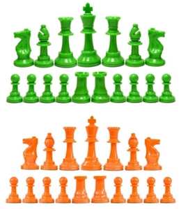 Staunton Triple Weighted Chess Pieces – Set 34 Neon Green & Orange - 4 Queens - Picture 1 of 3