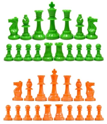 Staunton Triple Weighted Chess Pieces – Set 34 Neon Green & Orange - 4 Queens - Image 1 of 3