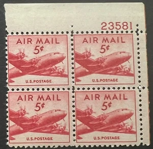 Scott#: C33 - DC-4 Skymaster 5¢ 1947 BEP Plate Block of Four MNHOG - Lot E12 - Picture 1 of 2