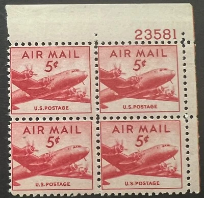 Scott#: C33 - DC-4 Skymaster 5¢ 1947 BEP Plate Block of Four MNHOG - Lot E12 - Image 1 of 2