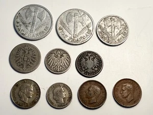 Lot of 10 Assorted Coins, 1876 to 1944, German, Swit, UK, Austria, Vichy, Canada - Picture 1 of 10